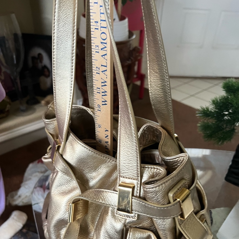 Michael Kors Gold Metallic Pebble Leather Shoulder Bag with gold hardware - Picture 15 of 16
